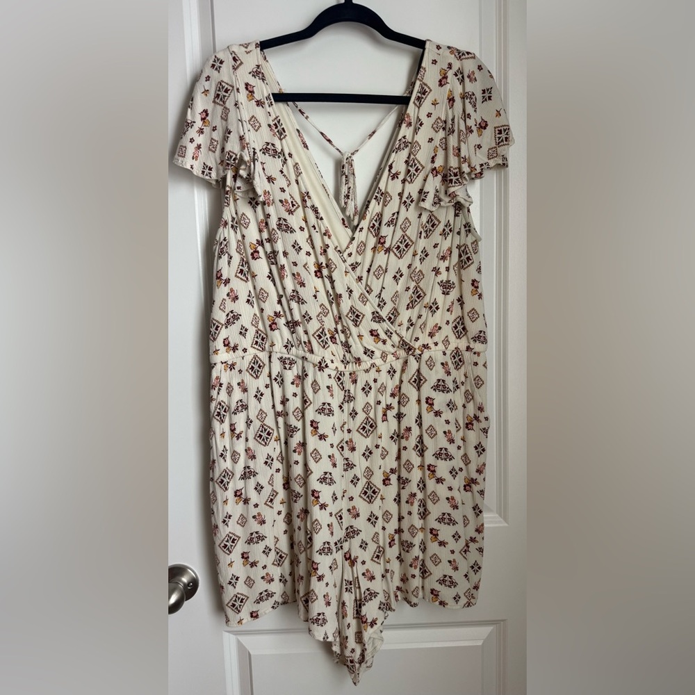 Torrid Cream and Brown Geometric Print Romper
